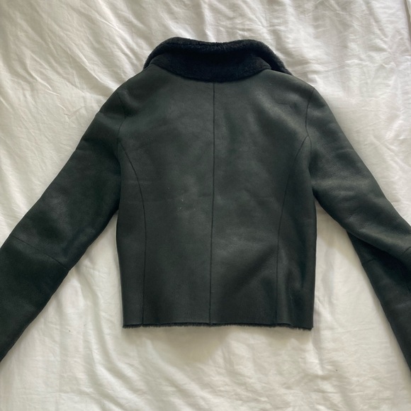 Black Leather Reversable Fur Moto Shearling Jacket Penny Lane - Picture 4 of 5